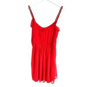 ZARA Trafaluc Red Chiffon Dress with Beaded straps size XS